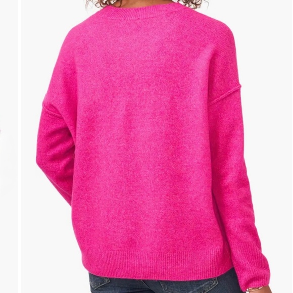 Vince Camuto Exposed Seam Crewneck Sweater Relaxed Fit Bright Pink Size XS/S - Picture 2 of 15